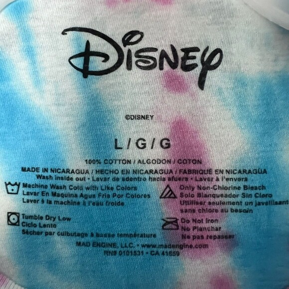 Stitch Pink and Blue Tie Dye (Large) Unisex Graphic T-Shirt Disney NWT - Picture 3 of 5